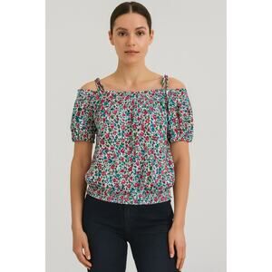 Excellent Energie Cold Shoulder Floral Print Blouse Women’s Size Large